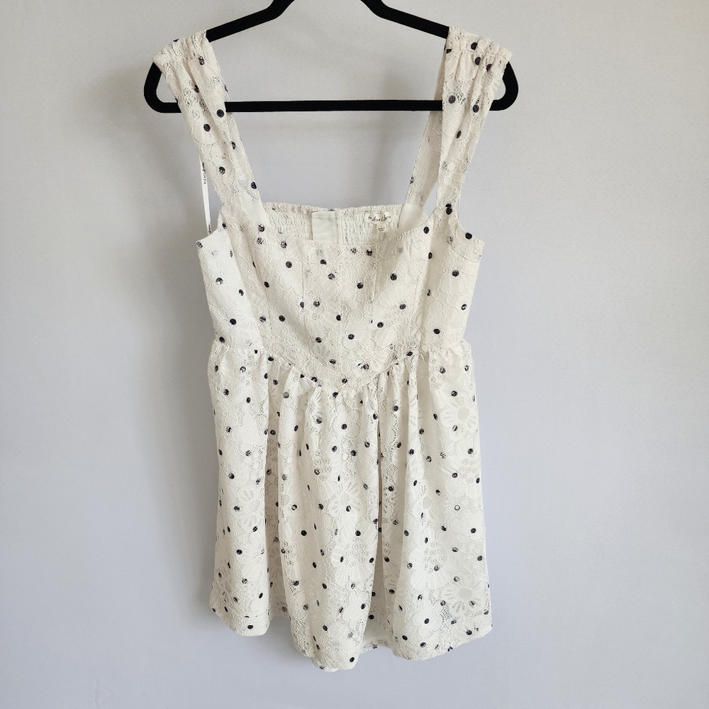 For Love And Lemons Romantic Donna mini dress Ivory Lace Polka Dot Size L NWT - Picture 3 of 10